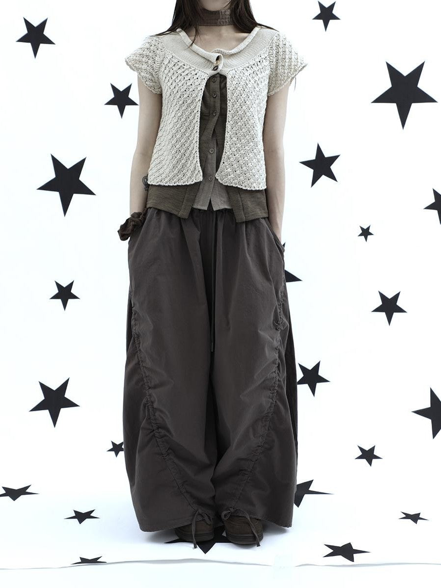 ang project Vintage Relaxed Pleated Elastic Waist Cropped Women&