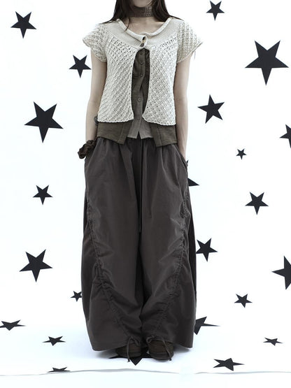 ang project Vintage Relaxed Pleated Elastic Waist Cropped Women&