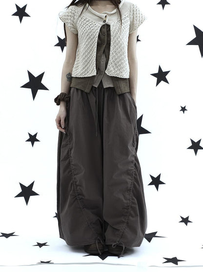 ang project Vintage Relaxed Pleated Elastic Waist Cropped Women&
