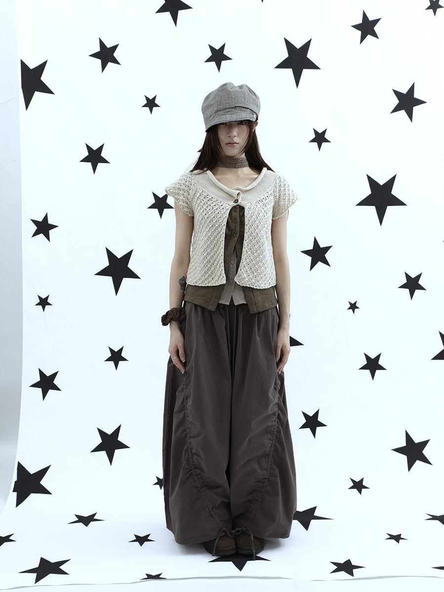 ang project Vintage Relaxed Pleated Elastic Waist Cropped Women&