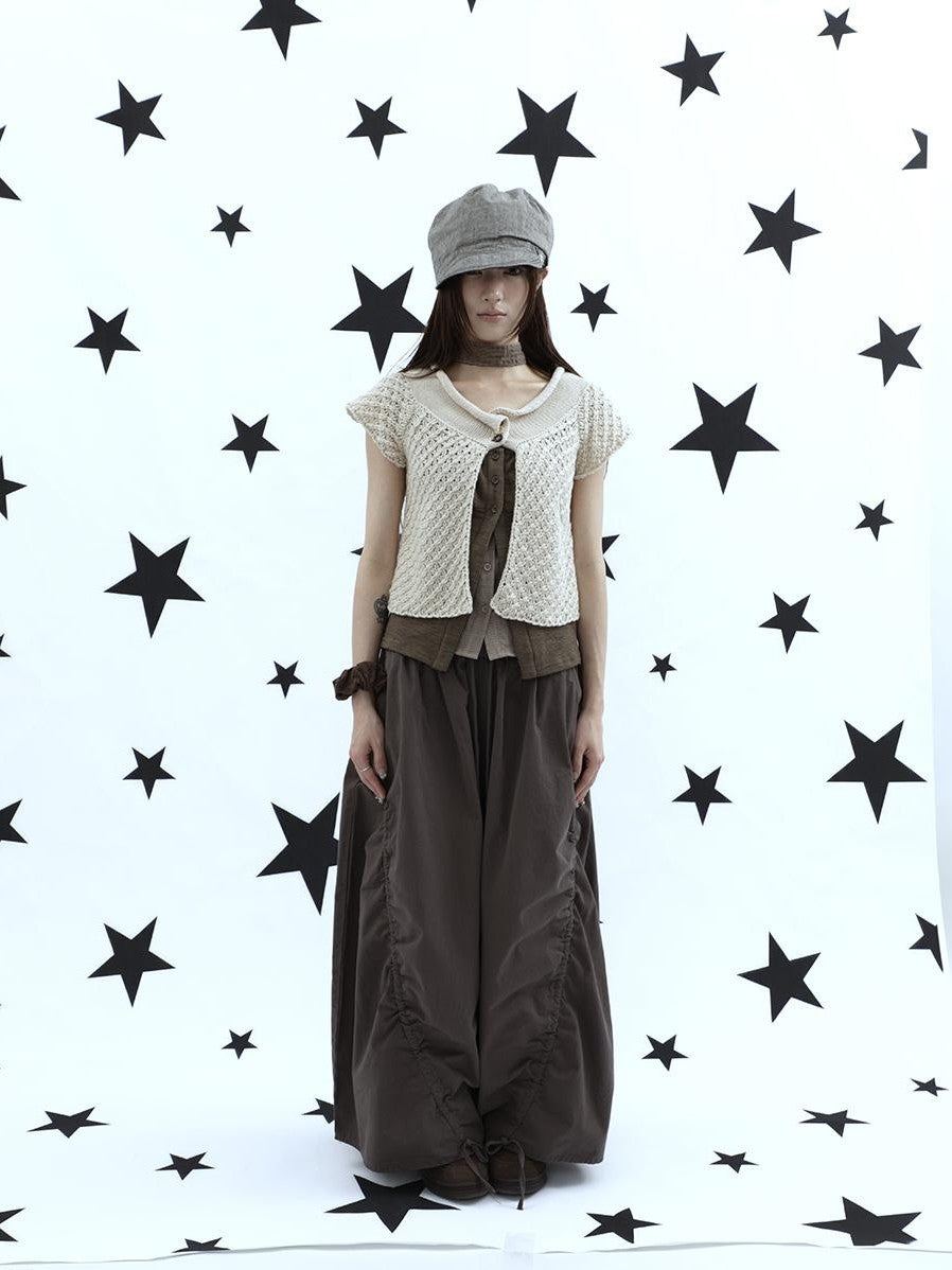 ang project Vintage Relaxed Pleated Elastic Waist Cropped Women&