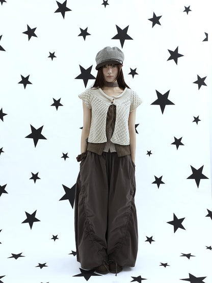 ang project Vintage Relaxed Pleated Elastic Waist Cropped Women&