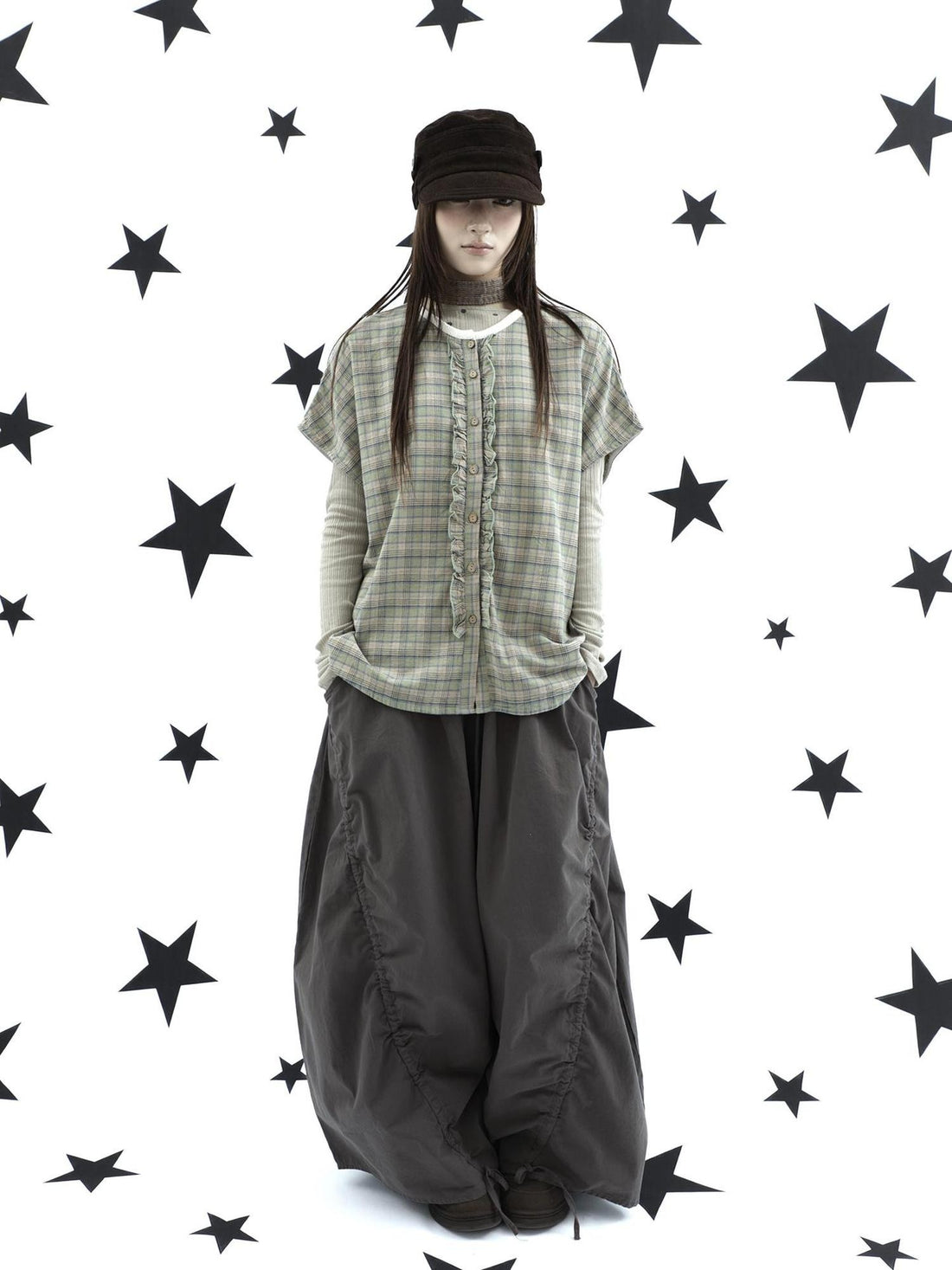 ang project Vintage Relaxed Pleated Elastic Waist Cropped Women&