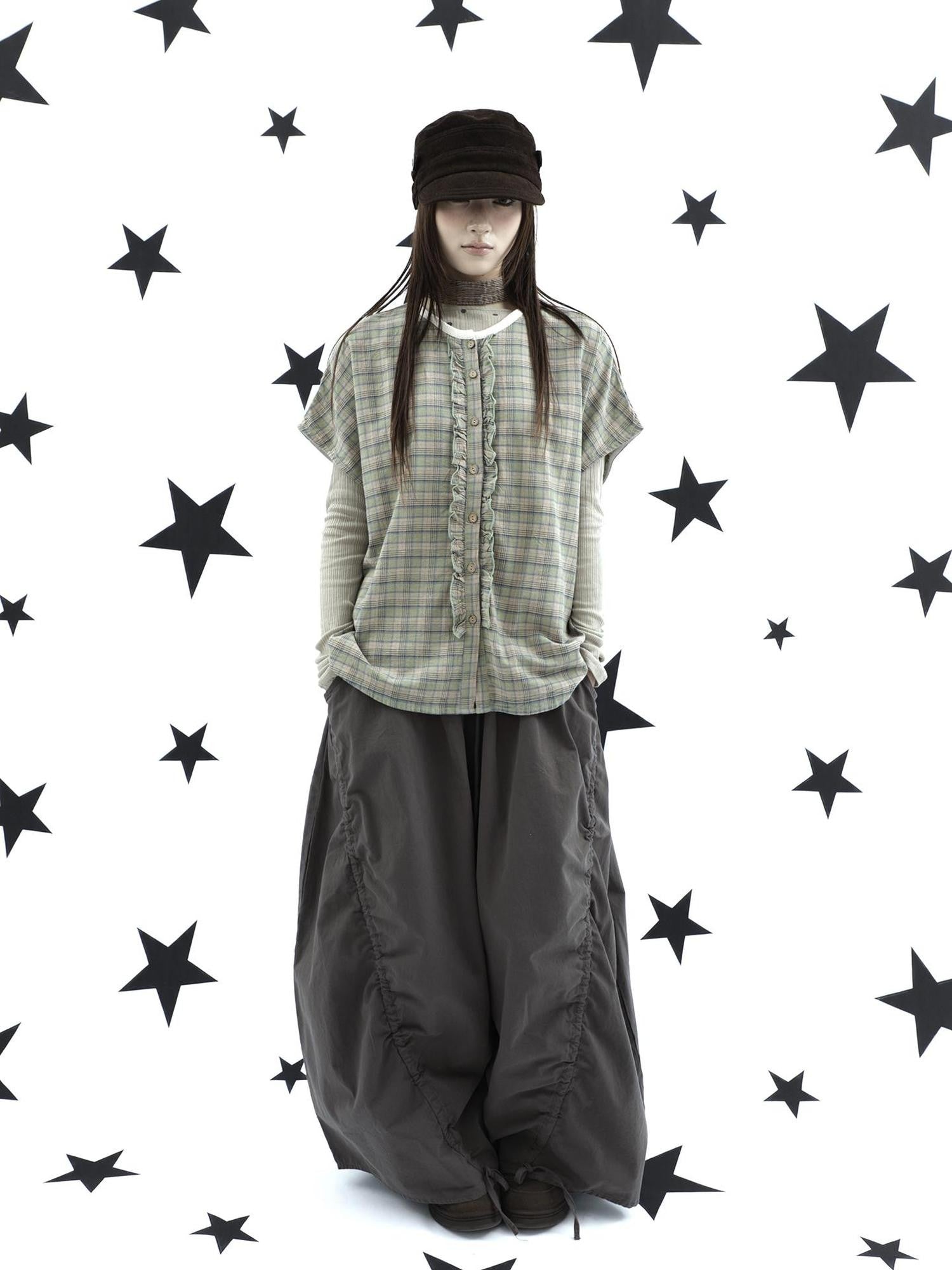 ang project Vintage Relaxed Pleated Elastic Waist Cropped Women&