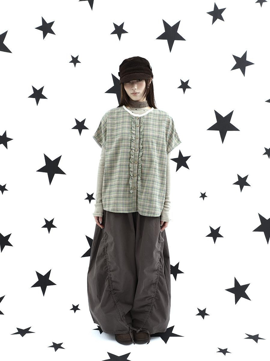 ang project Vintage Relaxed Pleated Elastic Waist Cropped Women&