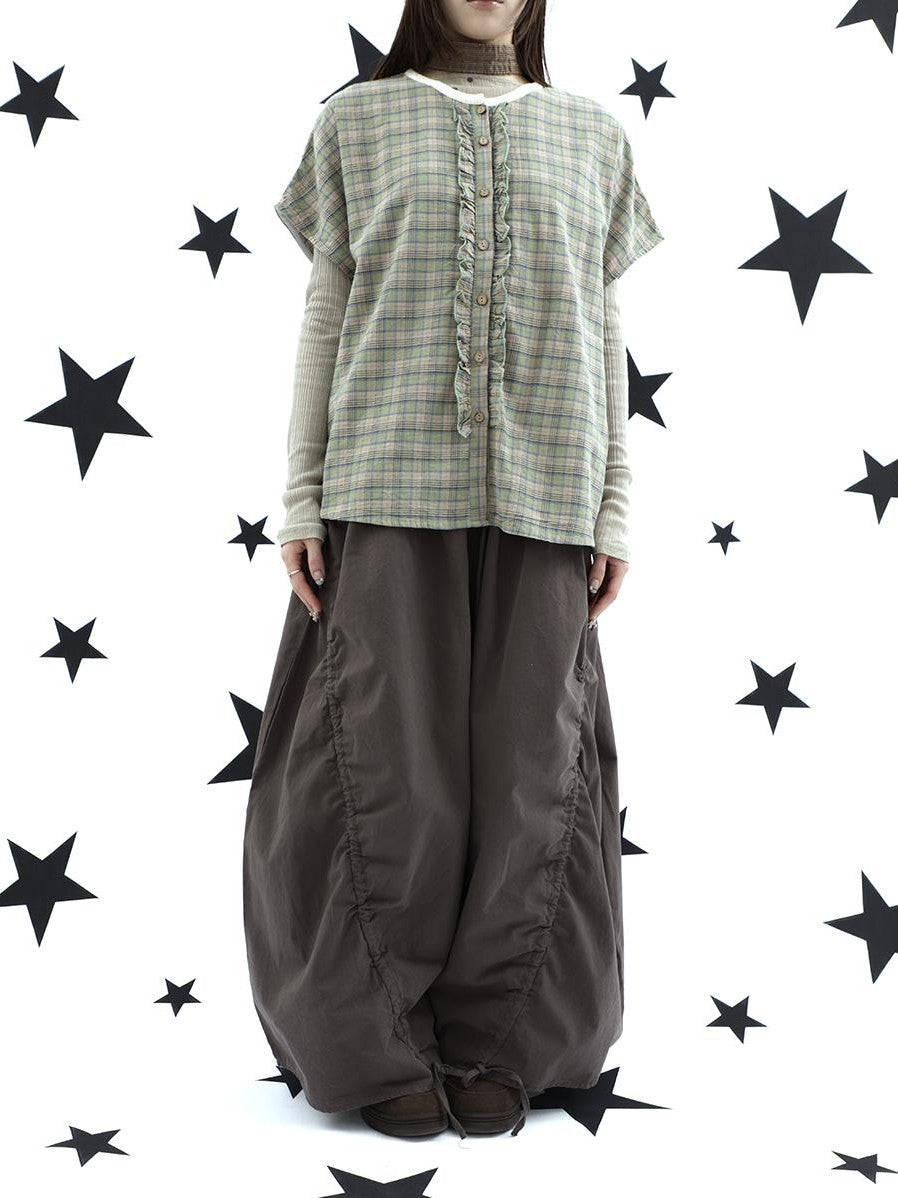 ang project Vintage Relaxed Pleated Elastic Waist Cropped Women&