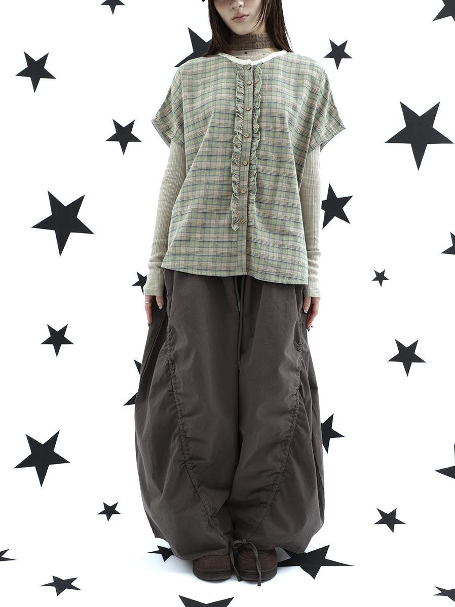 ang project Vintage Relaxed Pleated Elastic Waist Cropped Women&