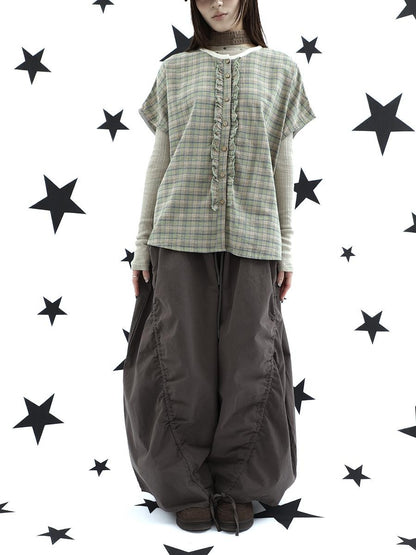 ang project Vintage Relaxed Pleated Elastic Waist Cropped Women&