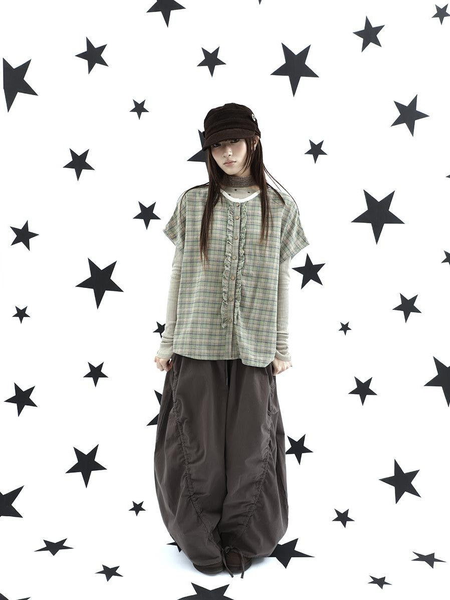 ang project Vintage Relaxed Pleated Elastic Waist Cropped Women&