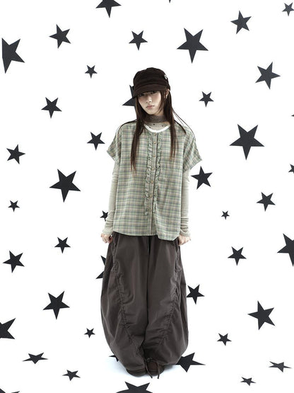 ang project Vintage Relaxed Pleated Elastic Waist Cropped Women&