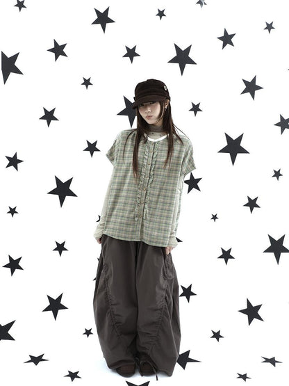 ang project Vintage Relaxed Pleated Elastic Waist Cropped Women&