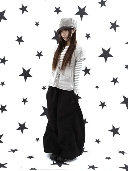 ang project Vintage Relaxed Pleated Elastic Waist Cropped Women&