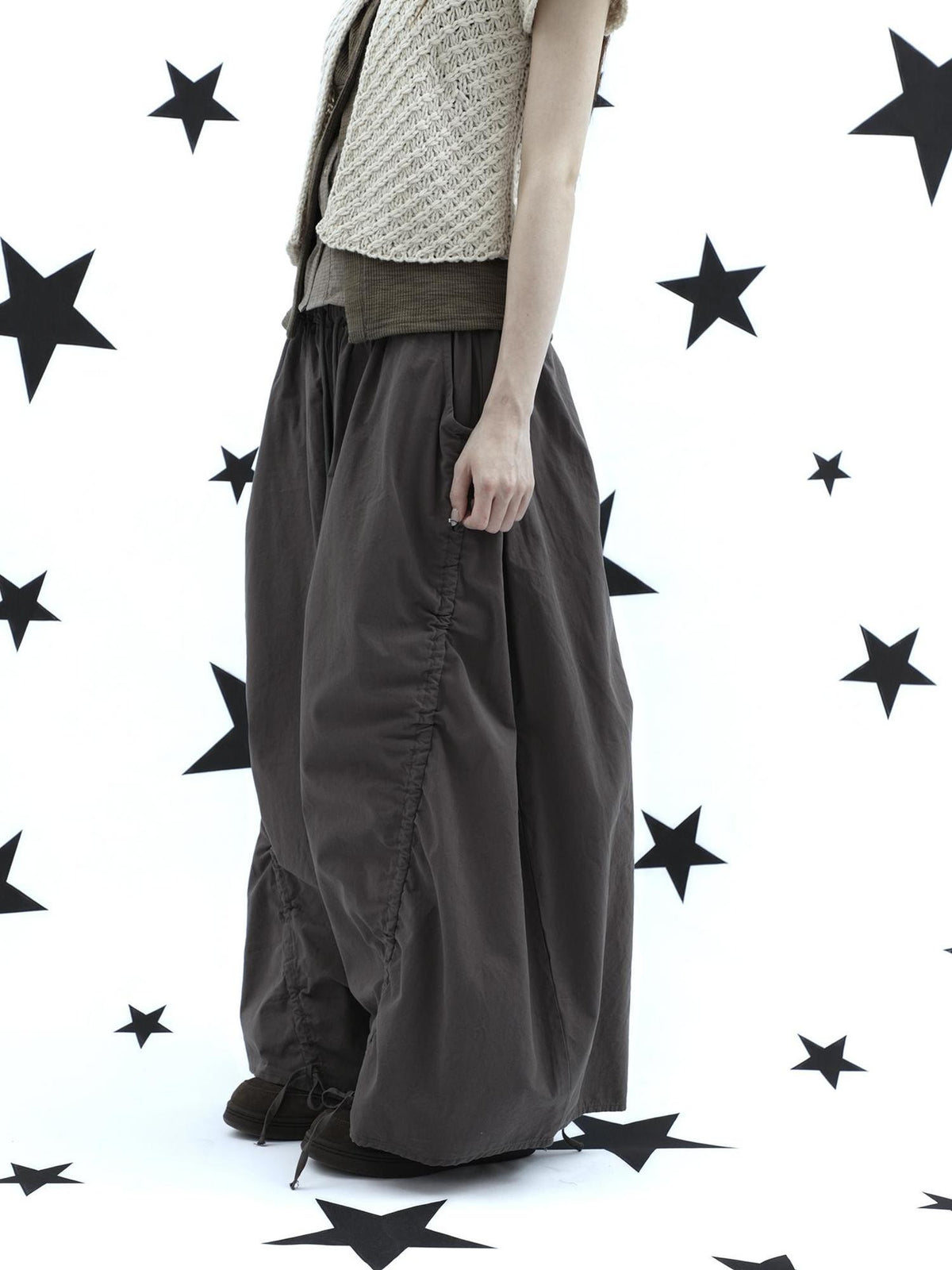 ang project Vintage Relaxed Pleated Elastic Waist Cropped Women&