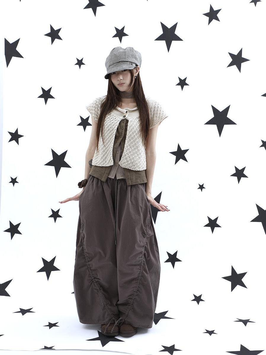 ang project Vintage Relaxed Pleated Elastic Waist Cropped Women&