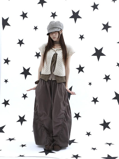 ang project Vintage Relaxed Pleated Elastic Waist Cropped Women&