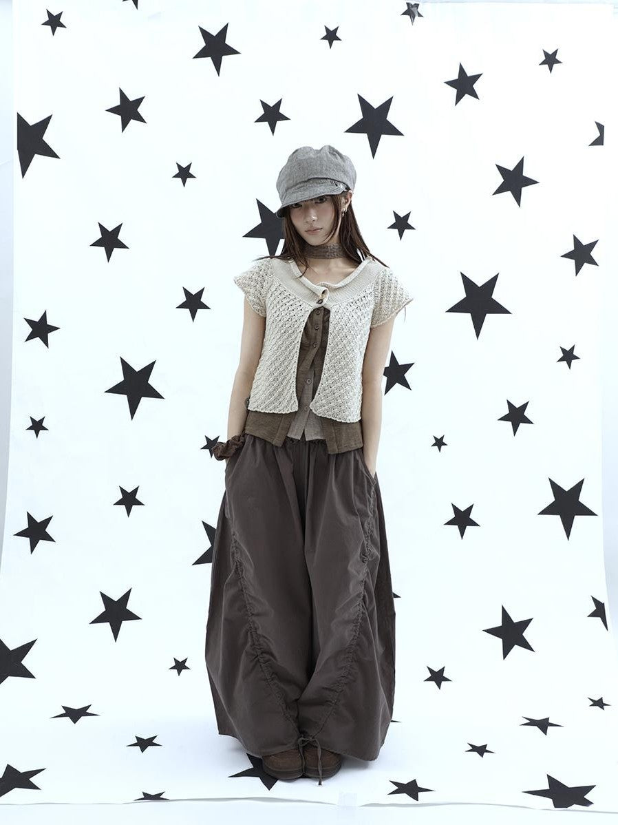 ang project Vintage Relaxed Pleated Elastic Waist Cropped Women&