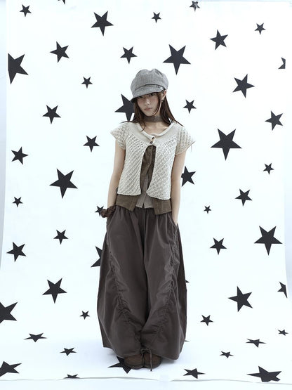 ang project Vintage Relaxed Pleated Elastic Waist Cropped Women&