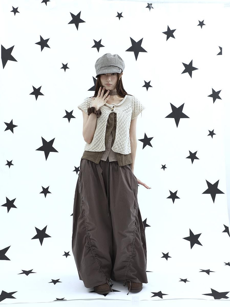 ang project Vintage Relaxed Pleated Elastic Waist Cropped Women&