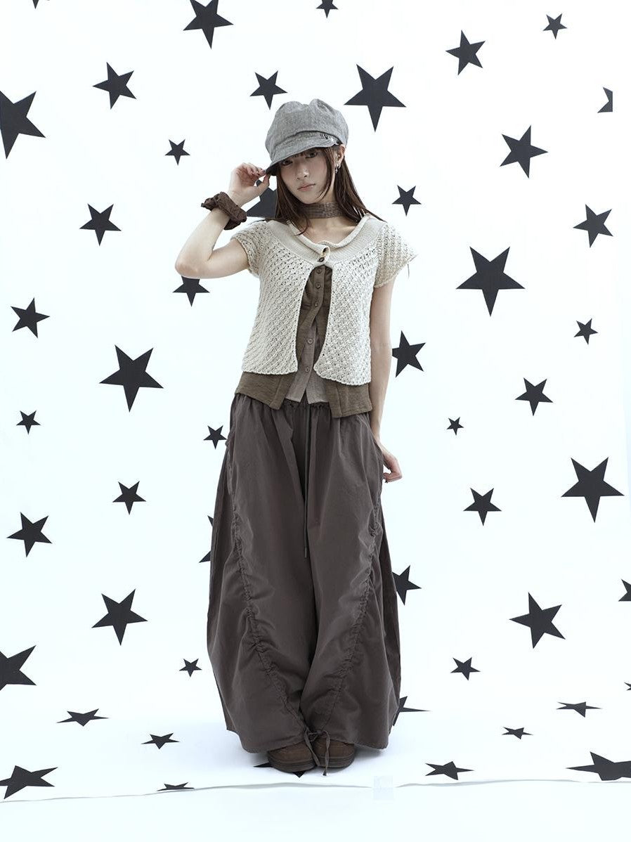 ang project Vintage Relaxed Pleated Elastic Waist Cropped Women&