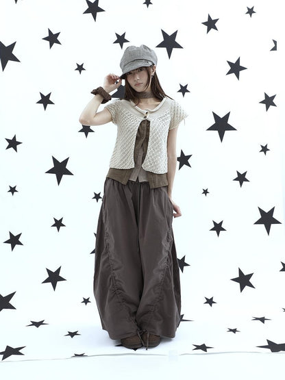 ang project Vintage Relaxed Pleated Elastic Waist Cropped Women&