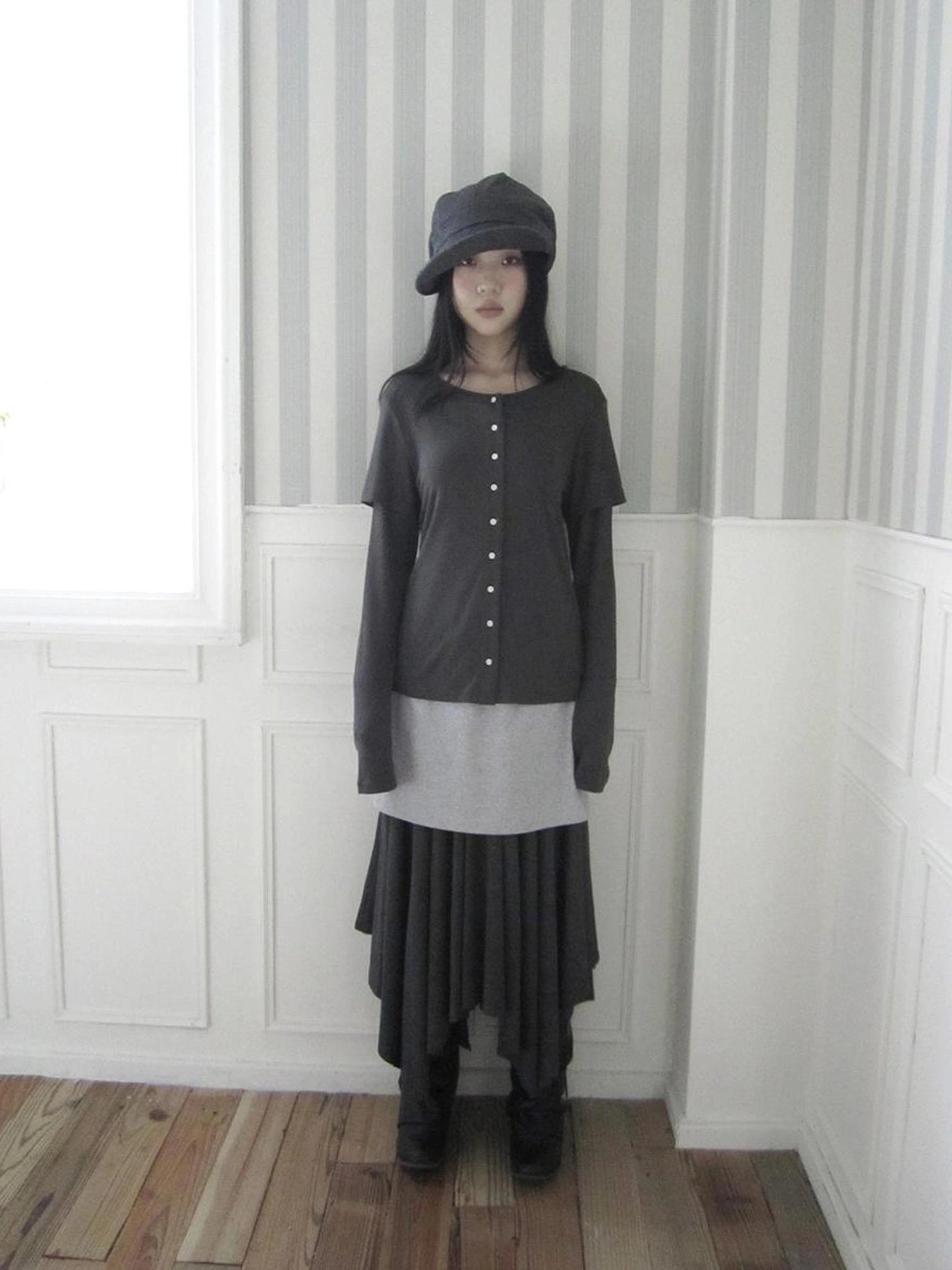 ang project Vintage Retro Two Tone Long Sleeve Knit Top T-shirt