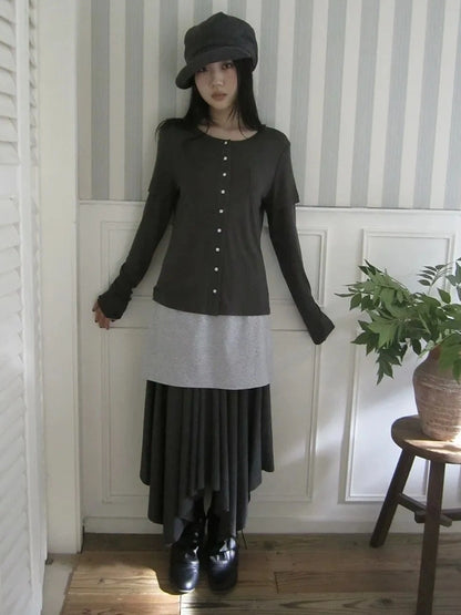 ang project Vintage Retro Two Tone Long Sleeve Knit Top T-shirt