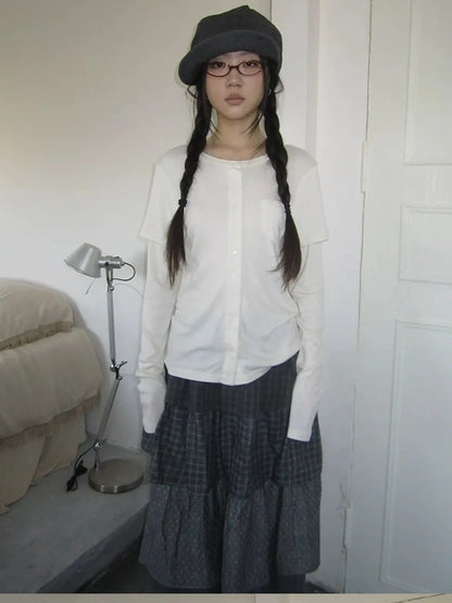 ang project Vintage Retro Two Tone Long Sleeve Knit Top T-shirt