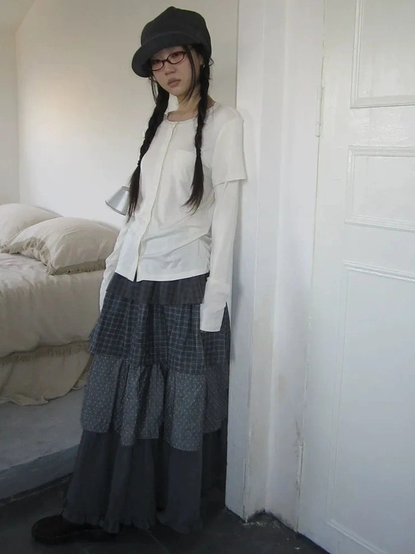 ang project Vintage Retro Two Tone Long Sleeve Knit Top T-shirt