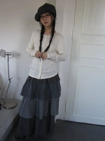 ang project Vintage Retro Two Tone Long Sleeve Knit Top T-shirt