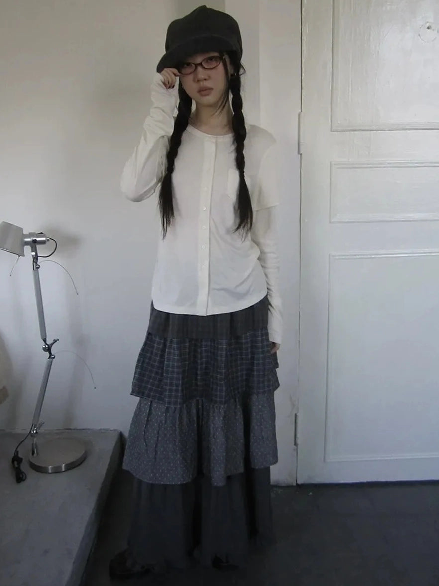 ang project Vintage Retro Two Tone Long Sleeve Knit Top T-shirt