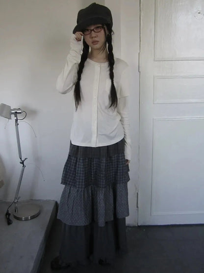 ang project Vintage Retro Two Tone Long Sleeve Knit Top T-shirt