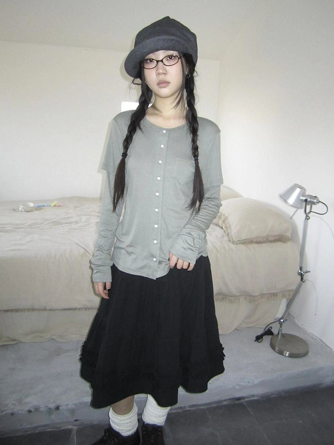 ang project Vintage Retro Two Tone Long Sleeve Knit Top T-shirt