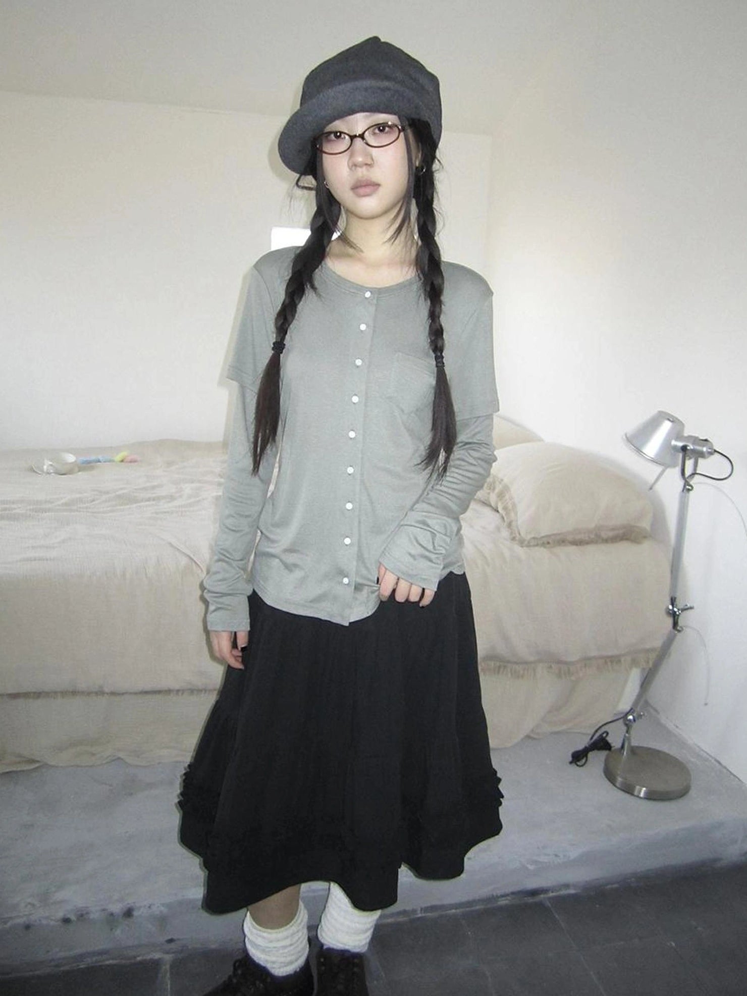 ang project Vintage Retro Two Tone Long Sleeve Knit Top T-shirt