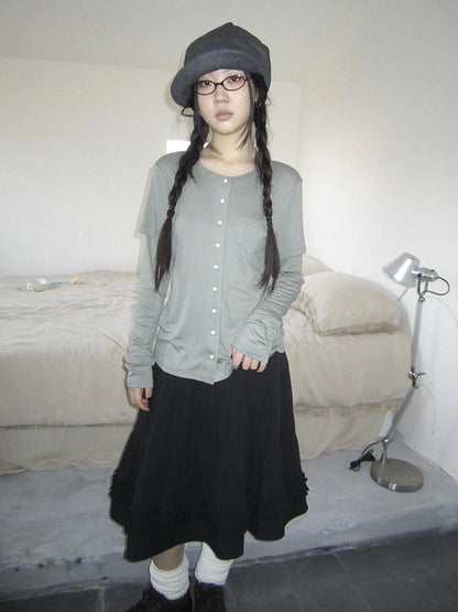 ang project Vintage Retro Two Tone Long Sleeve Knit Top T-shirt