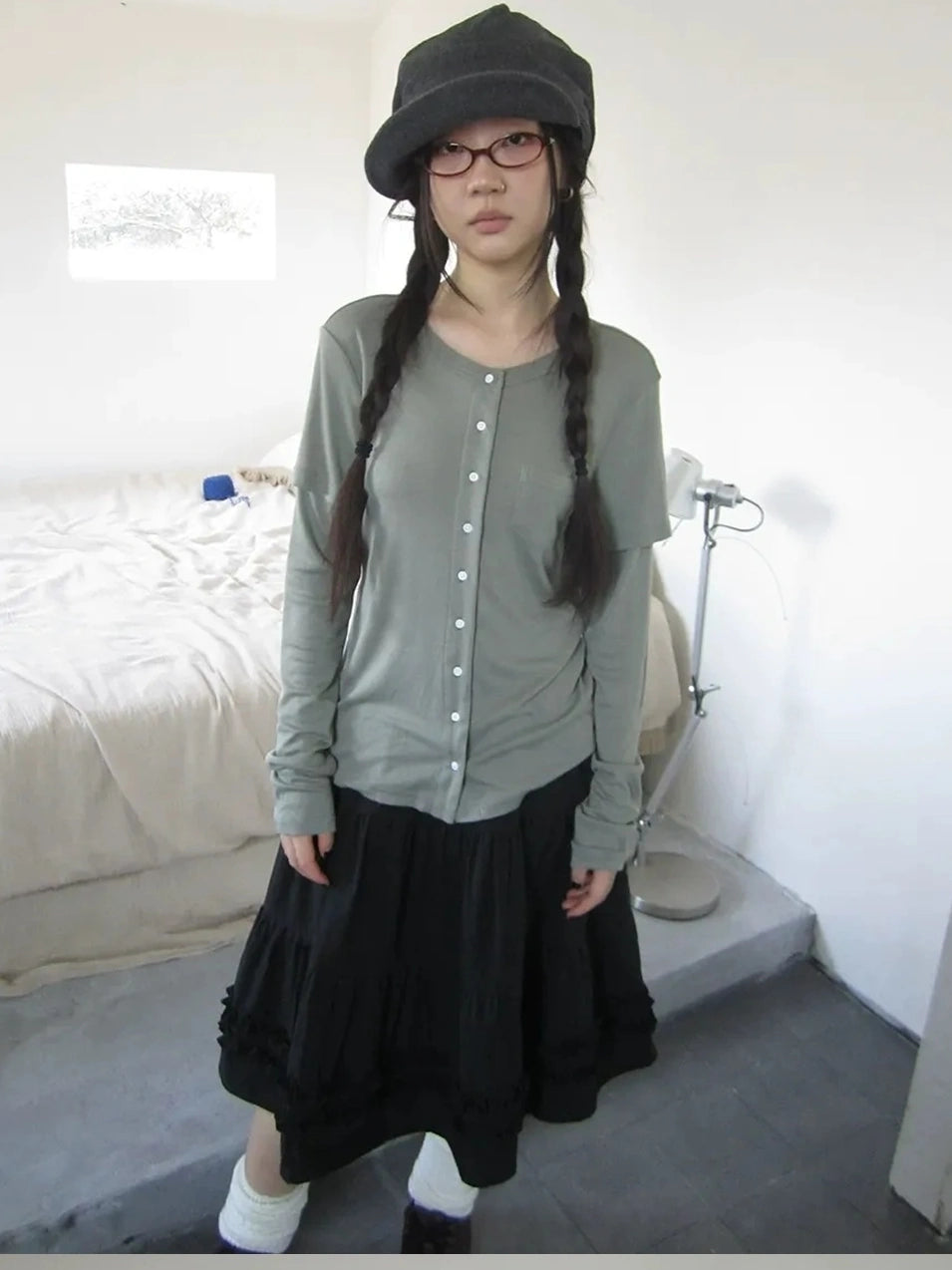 ang project Vintage Retro Two Tone Long Sleeve Knit Top T-shirt