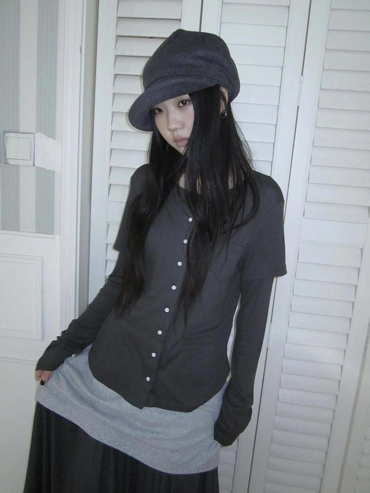 ang project Vintage Retro Two Tone Long Sleeve Knit Top T-shirt