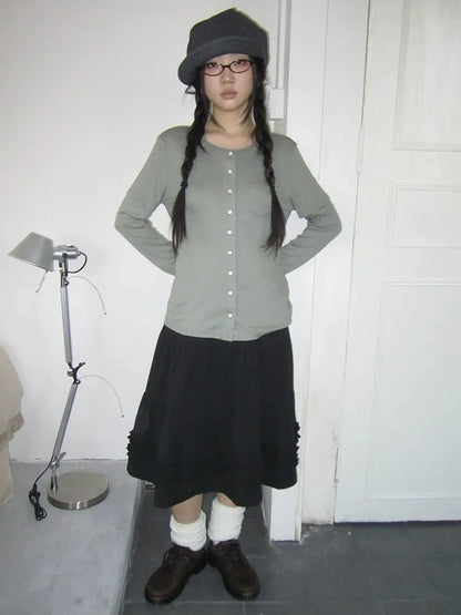 ang project Vintage Retro Two Tone Long Sleeve Knit Top T-shirt