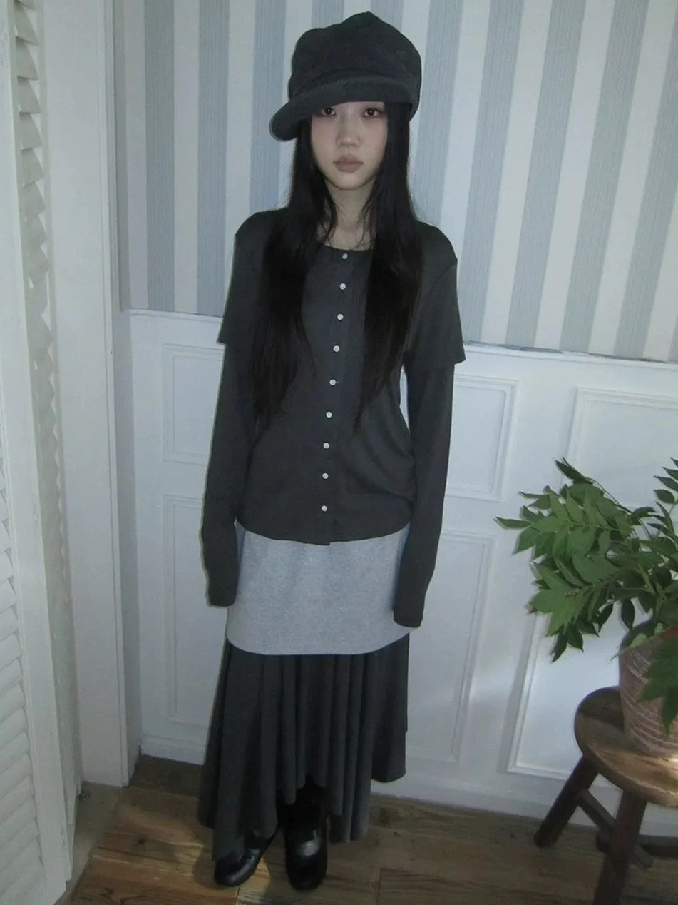 ang project Vintage Retro Two Tone Long Sleeve Knit Top T-shirt