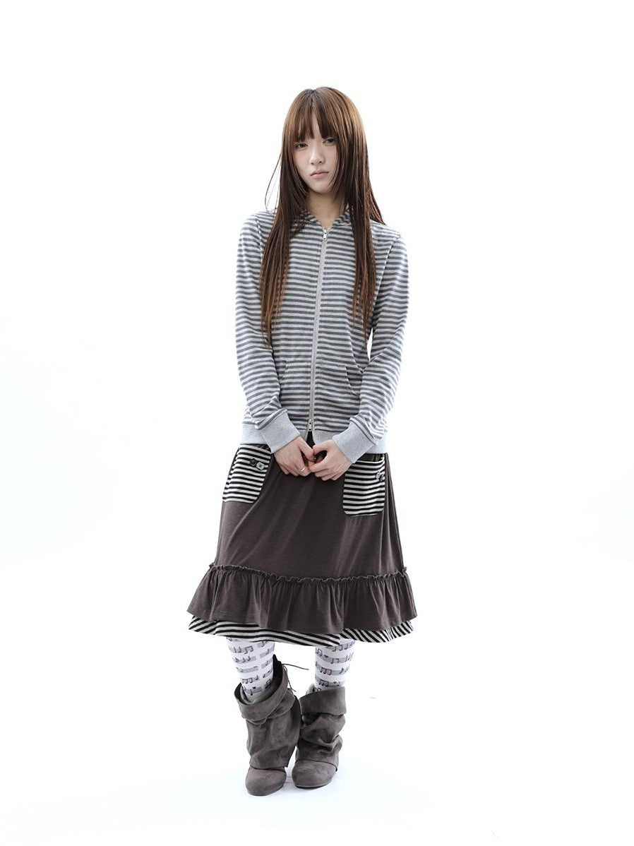 ang project Vintage Ribbed Striped Straight Fit Women&