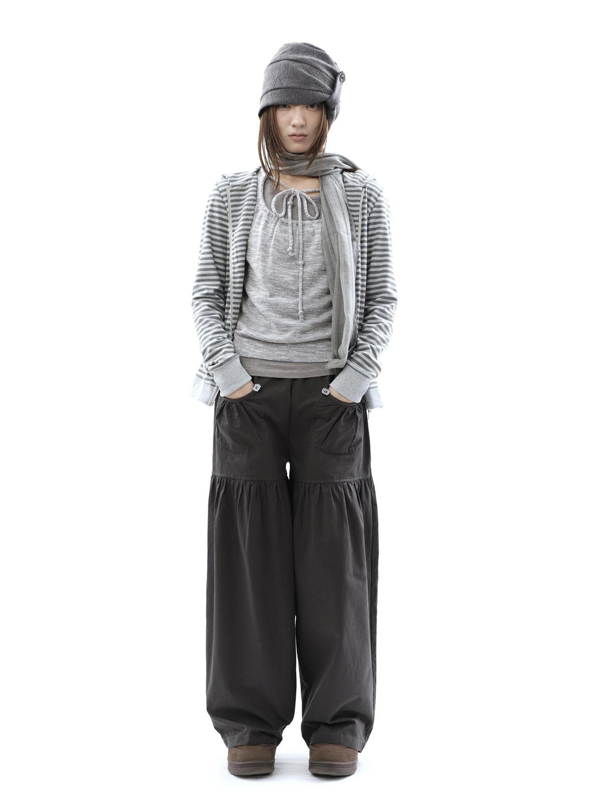 ang project Vintage Ribbed Striped Straight Fit Women&