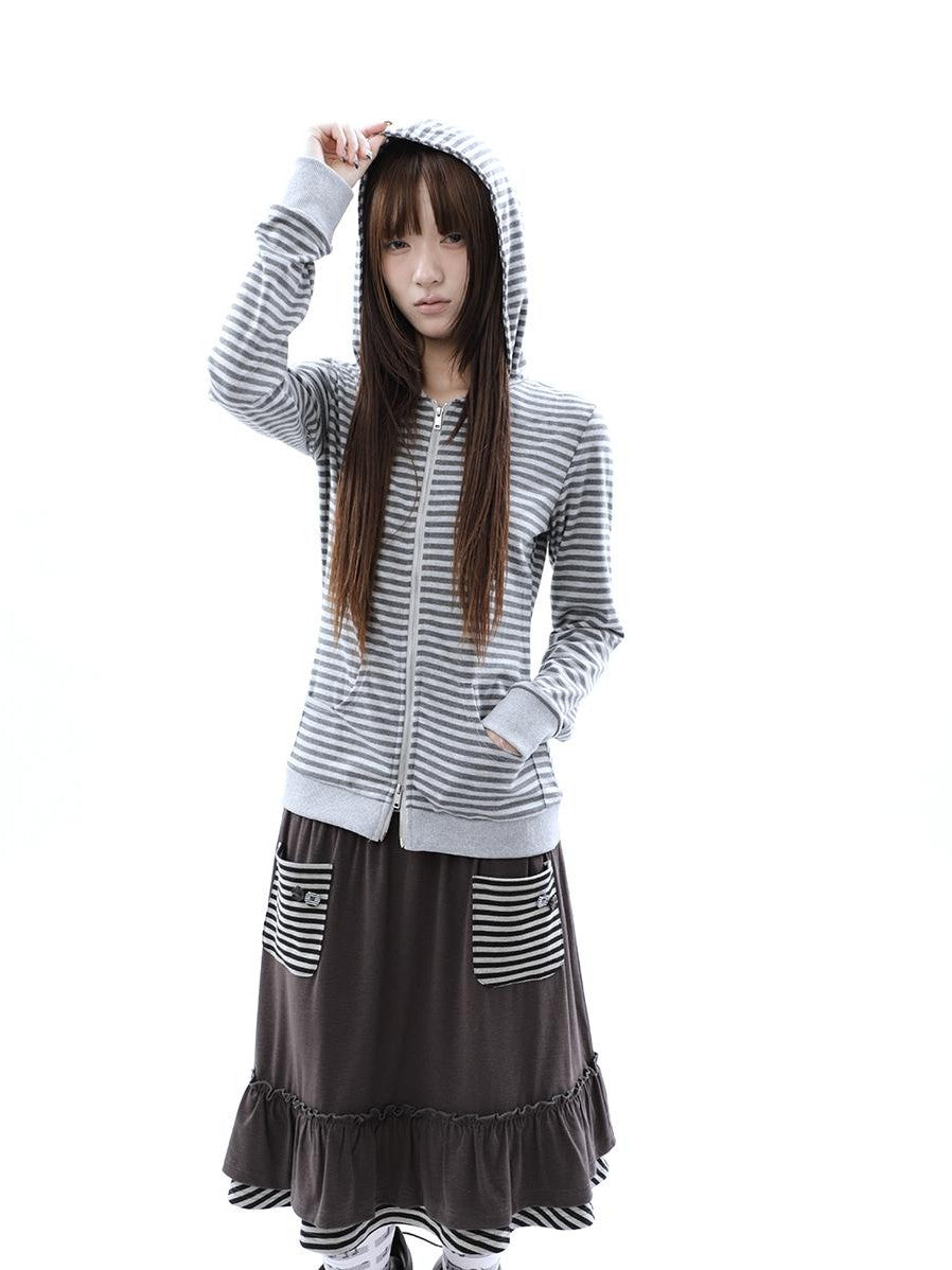ang project Vintage Ribbed Striped Straight Fit Women&