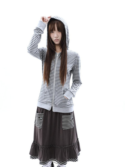 ang project Vintage Ribbed Striped Straight Fit Women&