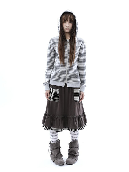 ang project Vintage Ribbed Striped Straight Fit Women&