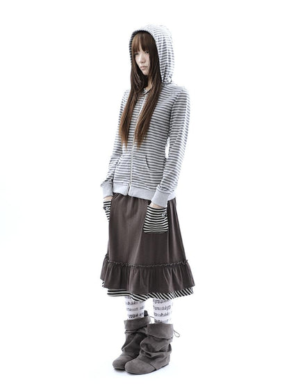 ang project Vintage Ribbed Striped Straight Fit Women&