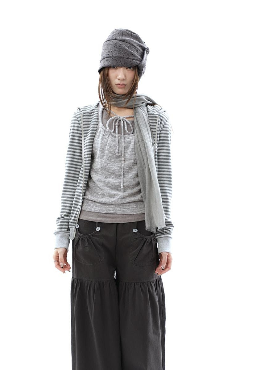 ang project Vintage Ribbed Striped Straight Fit Women&
