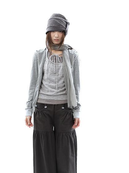 ang project Vintage Ribbed Striped Straight Fit Women&