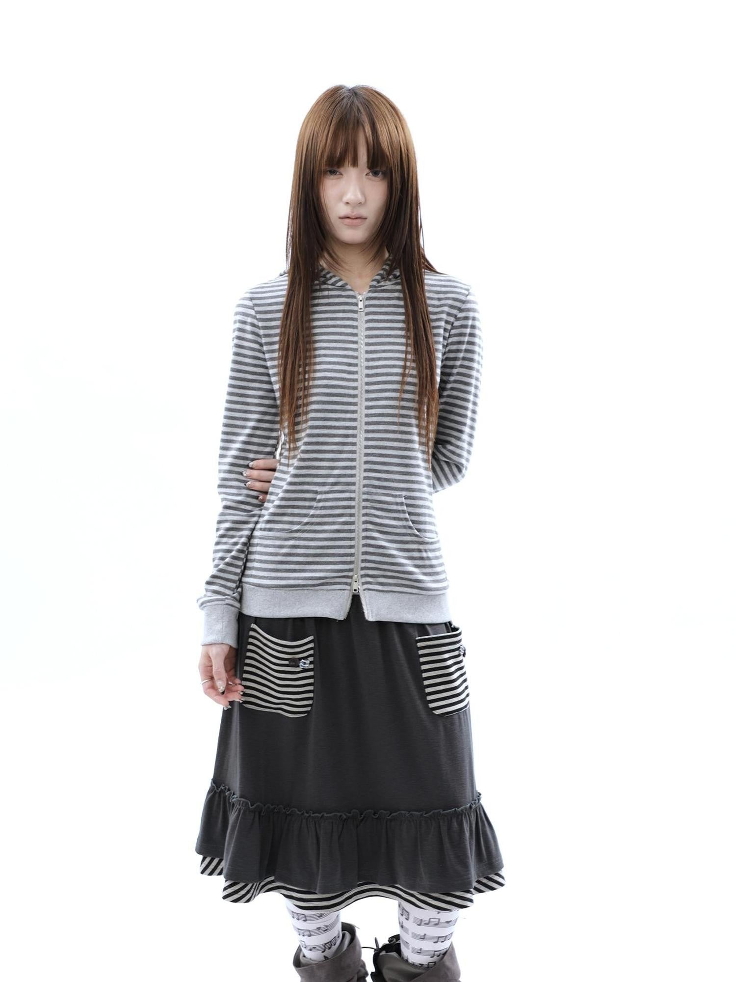 ang project Vintage Ribbed Striped Straight Fit Women&