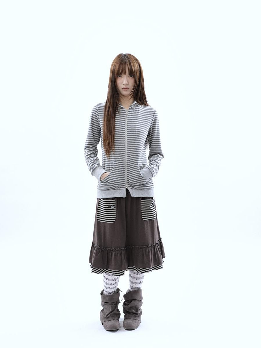 ang project Vintage Ribbed Striped Straight Fit Women&
