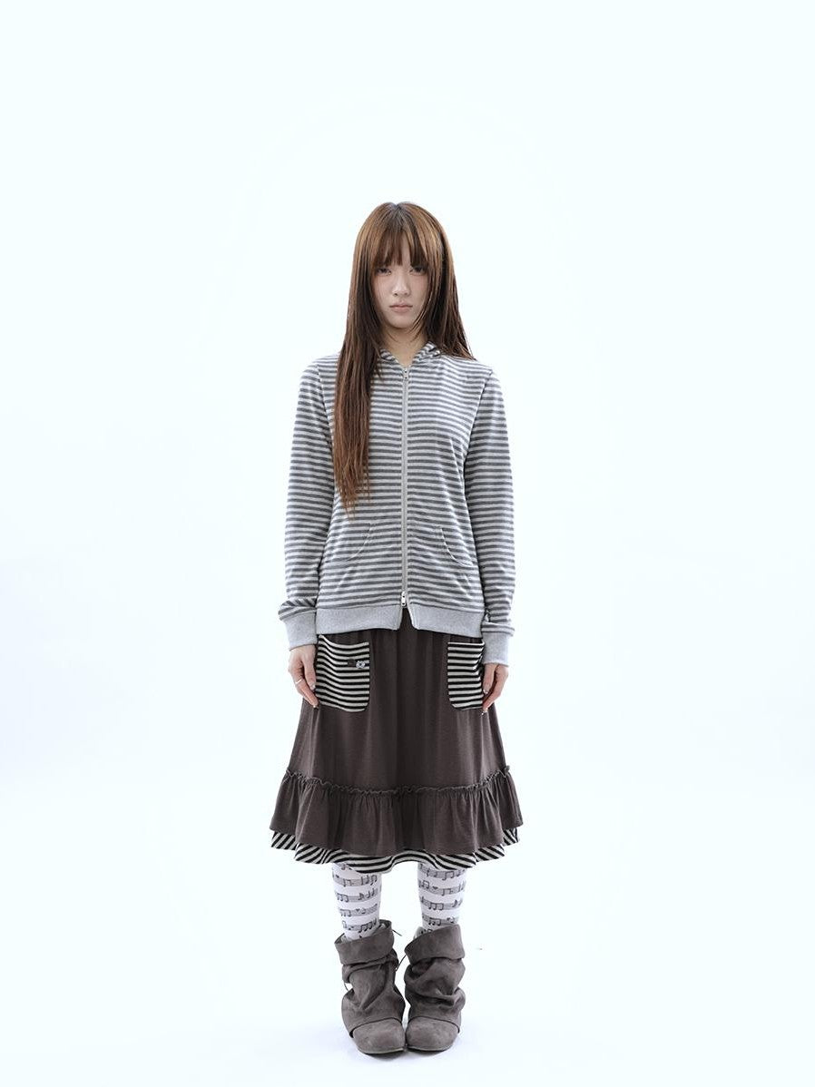 ang project Vintage Ribbed Striped Straight Fit Women&