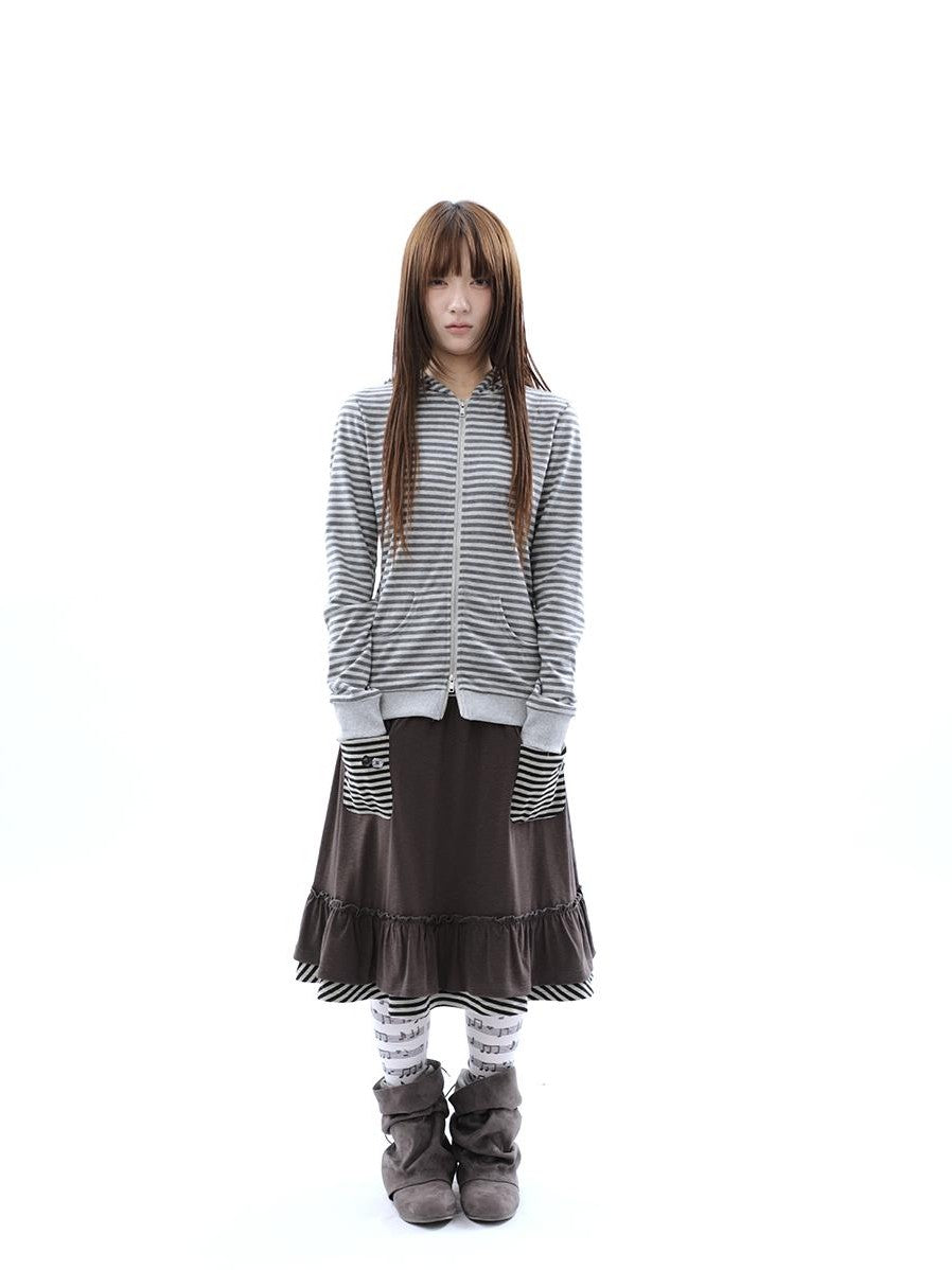 ang project Vintage Ribbed Striped Straight Fit Women&